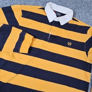 CHAPS Rugby Shirt Mens L Yellow Black Stripe Long Sleeve Collared Polo